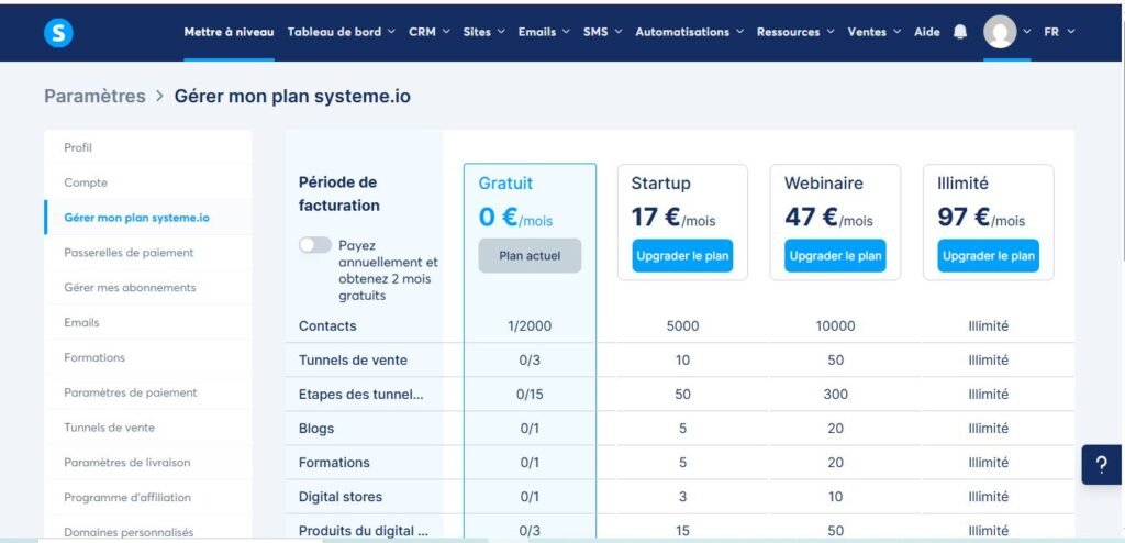👉 systeme io autopartage – outil pratique pour lancer et automatiser votre activité, Interface du constructeur de pages Systeme.io