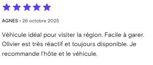 Avis client sur la réactivité du loueur.
Avis client location de voiture entre particuliers sur Turo et Getaround